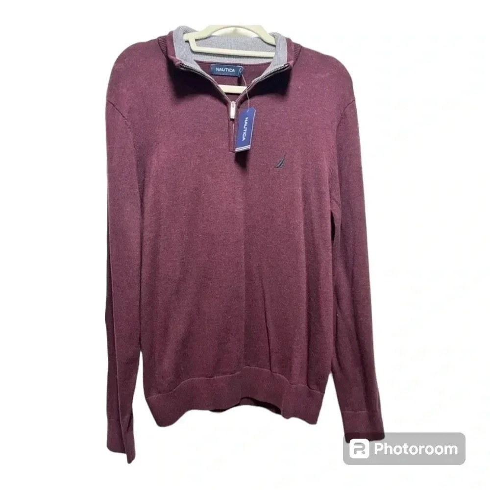 Nautica Sweatshirt Mens M Maroon Red 1/2-Zip Pullover Cotton